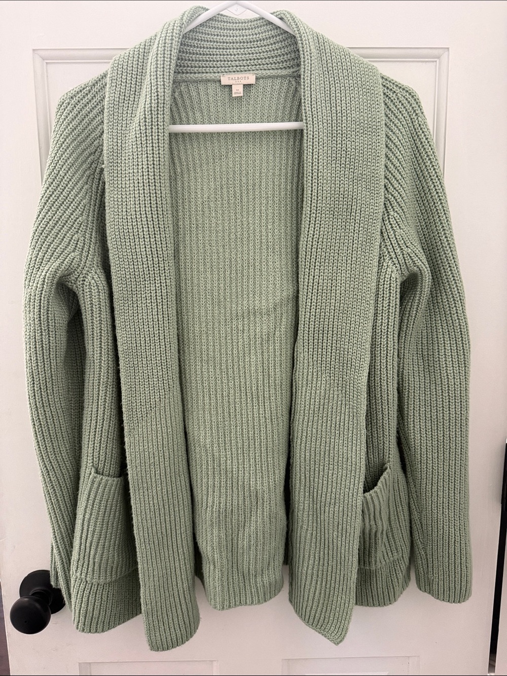 Talbots Light Sage Ribbed Open Cardigan with Pockets